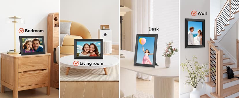 BIGASUO Digital Picture Frame, 10.1" Frameo Digital Frame WiFi with 32GB Memory, 1280x800 IPS Touch Screen, Send Photos/Videos from Your Phone Anywhere, Photo Gifts for Parents and Grandparents