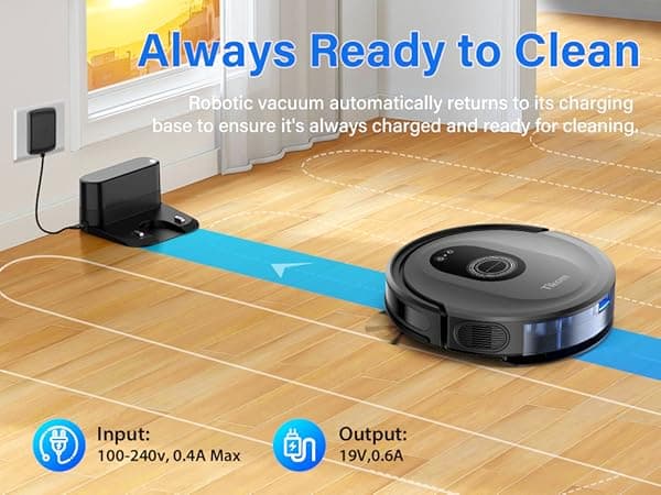 Tikom Robot Vacuum and Mop Combo, 5000Pa Robotic Vacuum Cleaner, 150 Min Max, App & Remote Control, Ideal for Hard Floor, Carpet, Pet Hair, Self-Charge(G8000 Max)