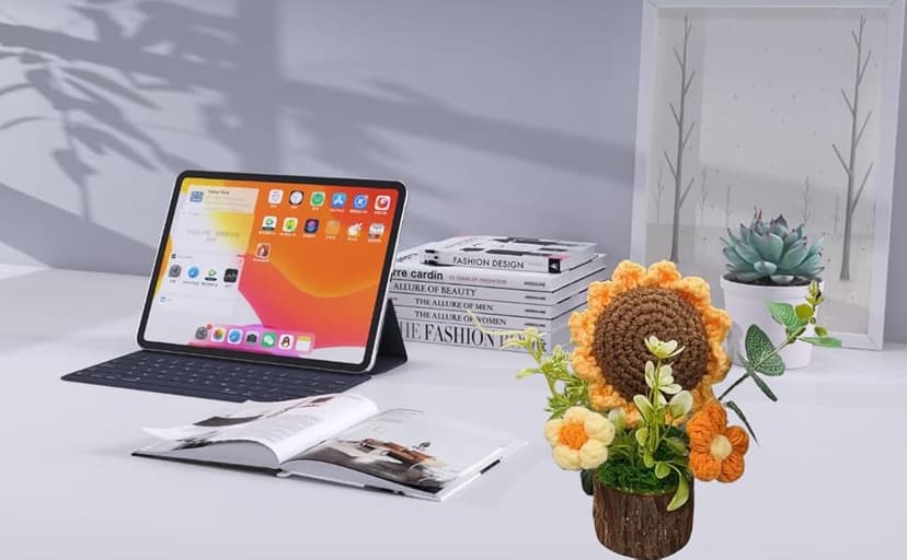 Handmade Crochet Knitted Sunflower Bouquet Creative Knitted Potted Plant Mini Cute Home Desktop Decorations and Gifts for Friends, Lovers, Classmates