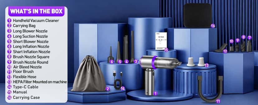 Vacuum/Air Duster 80,000RPM Super Power Mini Car Vacuum Cleaner 4-in-1 air Blower Gun Air Duster & Air Blower & Pump Hand Electric air Duster Handheld dust Blower Blower Cordless (Purple)