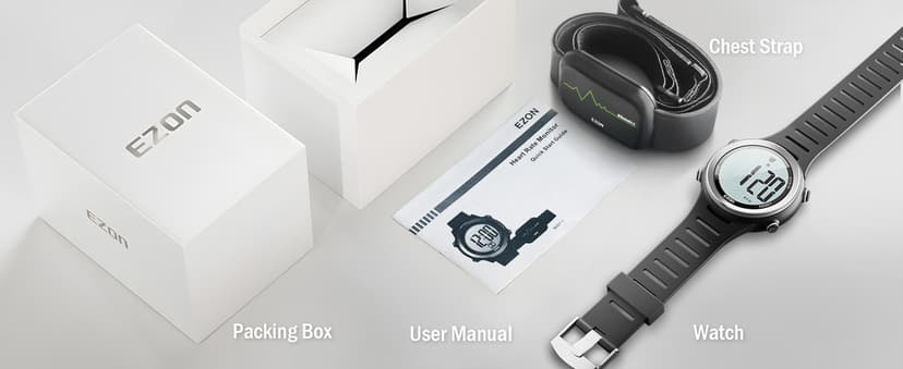 EZON Heart Rate Monitor and Chest Strap, Exercise Heart Rate Monitor, Sports Watch with HRM, Waterproof, Stopwatch, Hourly Chime T007