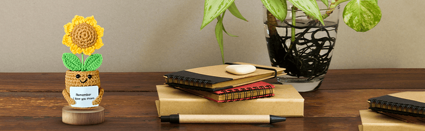 Mini Sunflower Mom Gifts from Daughter Son Kid, Handmade Crochet Mothers Day Christmas Birthday Gift with Card, Remember I Love You Mom, Positive Emotional Present, Cute Small Stuff Things