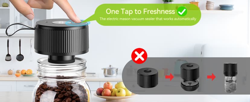 Upgraded 3-in-1 Electric Mason Jar Vacuum Sealer Kit for Mason Jars, Food Savers & Containers | Food Preservation System for Kitchen | Ideal for Canning Jams, Pickles, Dry Foods, Grains & Leftovers