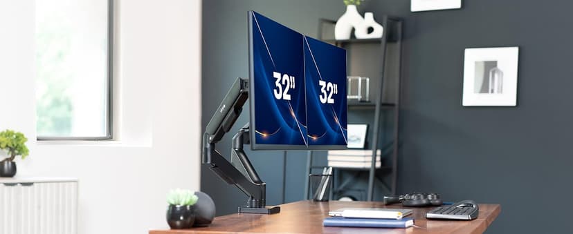 VIVO Dual Monitor Stand, Fully Adjustable Arms for 17 to 32 inch Screens, Mechanical Articulating Desk Mount, Gaming and Office Setups, VESA 75x75, 100x100, Max 19.8 lbs, Classic, Black, STAND-V002O
