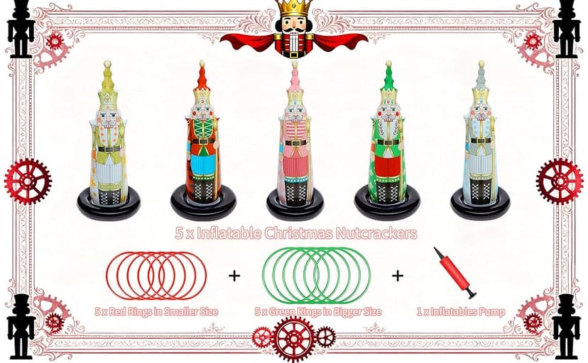 Christmas Ring Toss Games for Family Kids Party 5 Pack Inflatable Nutcrackers Toss Game Adults for Indoor Outdoor Garden Toys Gifts Holiday Decorations