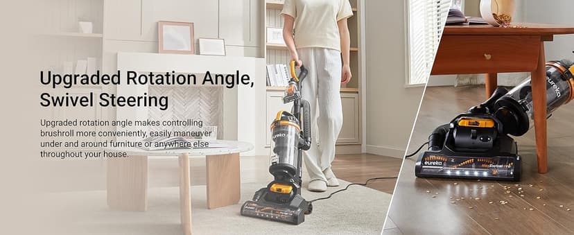 Eureka Powerful Upright Vacuum Cleaner for Home Pet Hair, Lightweight Household Upright Vacuum for Carpet and Hard Floor, MaxSwivel Pro NEU350 with Pet Tool, Yellow