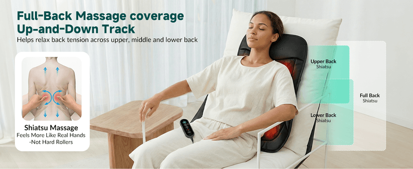 2026 Ultra-Slim Shiatsu Back Massager with Heat, Up-Down 4D Roller, 10 Massage Nodes, Full Back Deep Tissue Chair Massage Pad, 3 Speeds, 2 Heat Levels, Remote Control for Chair Sofa Hom Office Use