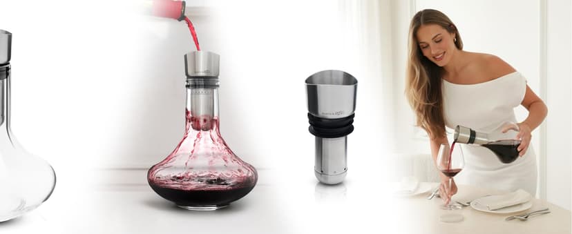 Gusto Nostro Crystal Wine Decanter with Aerator Pourer - Premium Hand-blown Lead-free Glass Wine Decanter Set for Red Wines - Carafe with Lid Filter for Smooth Pouring - Stainless Steel Spout Included