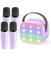 Mini Karaoke Machine with 2 Wireless Microphones, TOP Kids Gifts for Girls Ages 3, 4, 5, 6, 7, 8, 9, 10, 11, 12 +Years Old, 4-12th Christmas Birthday Toy Gift for Girls Boys Party (Purple)