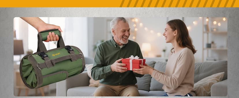 Tool Bag Roll Up, UUP Heavy Duty Portable Soft Tool Storage Organization, Foldable Empty Rollup Organizer with 2 Small Pouches, Rollable Carrying Toolbag, Dad Men Mechanic Welding Birthday Gift, Green