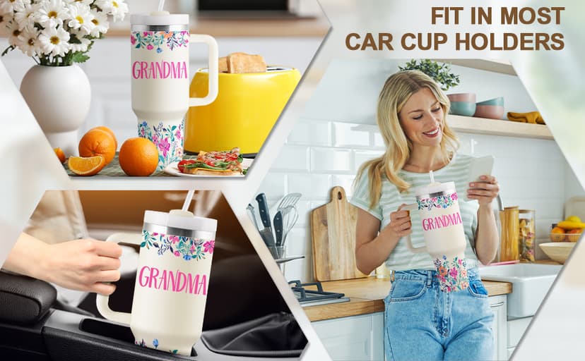 Grandma Gifts Birthday Gifts for Grandma Great Grandmother Gift Ideas Best Grandmother Gift from Granddaughter Grandson for Mothers Day Christmas 40oz Travel Cup Insulated Tumbler with Lid & Straw