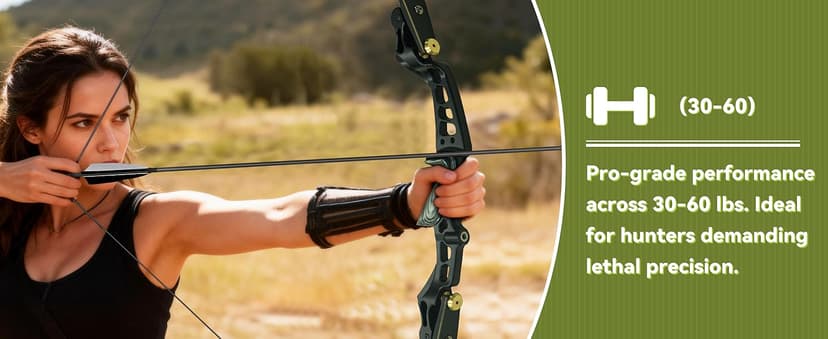 Black Hunter ILF Hunting Recurve Bow Kit for Adults, 62" High-Performance Archery Bow Set, CNC ILF Riser, Carbon-Graphite Foam Core Limbs, Right-Handed, 30-60 Lbs