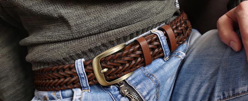BELTROAD Braided Leather Belt for Men Casual Jeans Golf, Men's Leather Woven Alloy Buckle Hand Braided Belts Gift for Men
