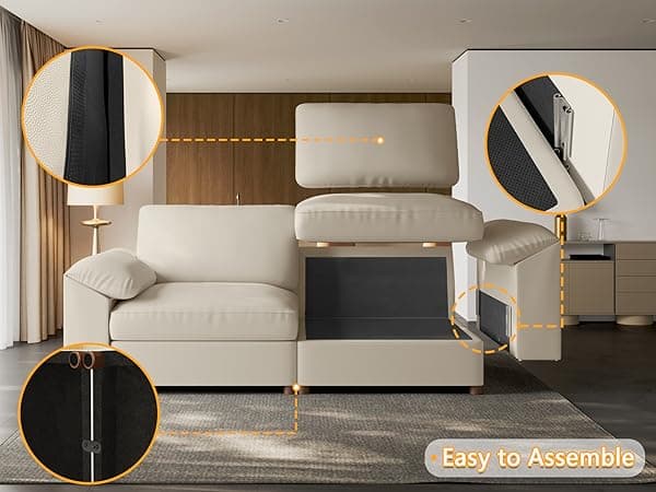 EASE MOOSE Leather Sectional Couch, Oversized Modular Sectional Sofas, Wide Deep Seat Modular Couch, Scratch Resistant Faux Leather Material, L Shaped Sofa for Big Spaces, Beige