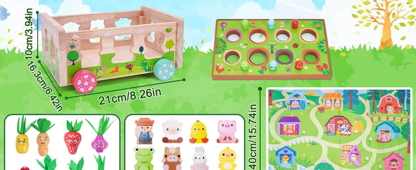 Toddler Montessori Wooden Farm Toys | Babies 12-18 Months Toy with Game Map for 1 2 3 Year Old Boys Girls | 1st First Birthday Gifts for 1-2 Years | Wood Learning Educational Toys Fine Motor Skills
