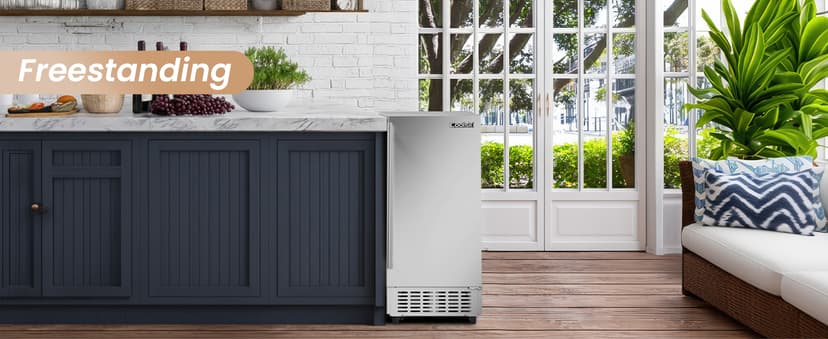 15” Under Counter Ice Maker Machine, 130 Lbs/Day with 30 LBS Storage Bin, Built-in Freestanding Stainless Steel Ice Maker with Auto-Cleaning, Smart LCD Panel, for Commercial & Home Outdoor Use
