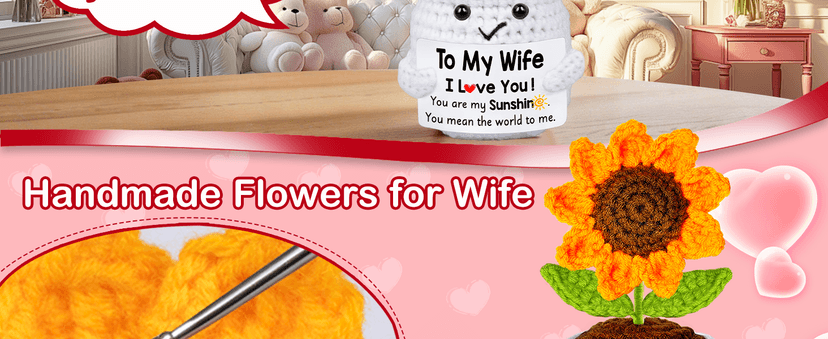 Gifts for Wife Her from Husband, To My Wife Handmade Crochet Mini Sunflower Doll, Valentines Anniversary Wedding Birthday Romantic Gifts for Women Her, Mothers Day I Love You Cute Sweet Gift for Wifey B0FBGBBDMK