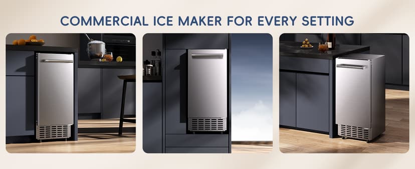 ecozy Under Counter Nugget Ice Maker Machine, Bulit-in & Freestanding, Horizontal Handle, Reversible Door, 66 Lbs/Day, Thickened Viewing Glass Window, Self-Cleaning & 24H Timer, Stainless Steel