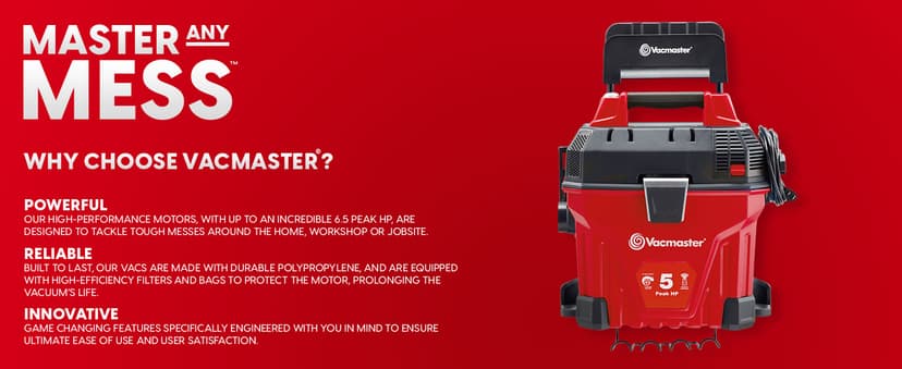 Vacmaster 5-Gallon* 5 Peak HP† Remote Control Wall Mount Wet/Dry Vac – VWMB508 1101