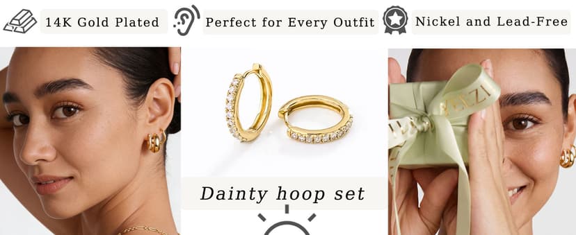 Hypoallergenic Small Hoop Earrings, Lightweight Comfortable Huggies, Non Tarnish, Multiple Piercing Set, Great Gift for Women 9 Pairs Gold Huggie Hoop Earrings for Women, 14K Gold Plated Stackable Set B0GKFRTLQ8
