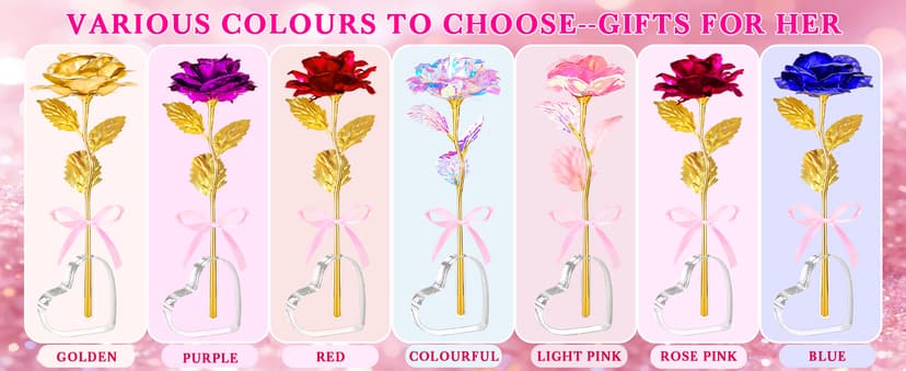 Beferr Gifts for Women Mom Galaxy Rose Glass Crystal Flowers with Heart-Shaped Base Eternal Roses Forever Flowers Mother's Birthday Gifts for Grandma Daughters Wife Sister Kids