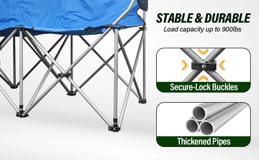 BDL 3 Person Camping Chair with Canopy Shade, Oversized Heavy Duty Camping Chair with Cup Holders & Ice Bag Portable Family Folding Chair for Outdoor, Lawn & Sports,White