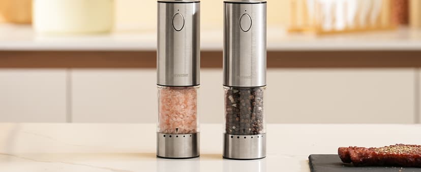 Salt and Pepper Shakers with Adjustable Coarseness, LED Lights, Large Capacity, Kitchen Appliances Gifts for Women Newise Electric Salt and Pepper Grinder Set, Rechargeable, Stainless Steel B0CZCNDWYB
