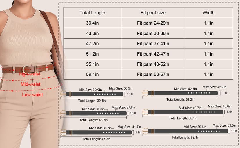 XZQTIVE 3 Pack Women Belts For Jeans Dresses Pants Ladies Leather Waist Belt with Gold Buckle