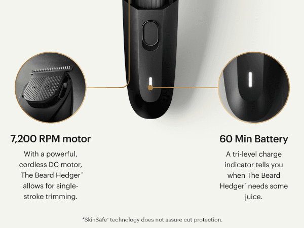 MANSCAPED MANSCAPED® The Beard Hedger® Premium Men's Beard Trimmer, 20 Length Adjustable Blade Wheel, Stainless Steel T-Blade for Precision Facial Hair Trimming, Cordless Waterproof Wet/Dry Clipper