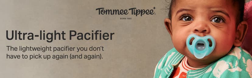 Tommee Tippee Ultra-Light Silicone Pacifier, 0-6 Months, Symmetrical One-Piece Design, BPA-Free Silicone Binkies, Clear/Blue/Green, Pack of 4