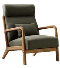INZOY Mid Century Modern Accent Chair with Wood Frame, Upholstered Reading Armchair with Waist Cushion, Double Padded Accent Chair, Side Chair for Living Room Bedroom Office, Easy Assembly, Green