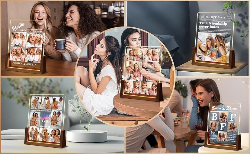 Personalized Best Friend Birthday Gifts for Women, Unique Friendship Gifts, Custom Acrylic Night Light Friend Picture Frame with Photo Name, Long Distance BFF Sister Bestie Christmas Gift