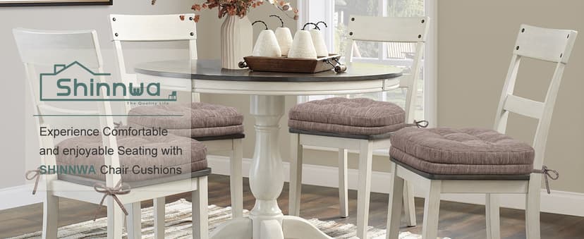 Shinnwa Dining Chair Cushions Set of 6, Dual-Layer Memory Foam Kitchen Chair Cushions, Patented Design Seat Pads with Ties, 16.5 x 16.5 x 3.5in, 6 Pack, Beige