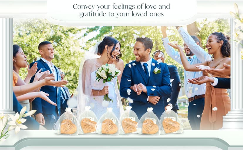 Uiifan 50 Set Wedding Favors for Guest Coaster Gifts Bulk Heart Shaped Coasters Thank You Cards Organza Bags Guest Souvenirs for Wedding Party Bridal Favors