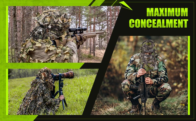 Sintege 3 Pieces 3D Camo Turkey Hunting Face Mask Camouflage Leafy Hat Ghillie Face Covering 3D Full Cover Camo Headwear Turkey Hunting Gear Accessories
