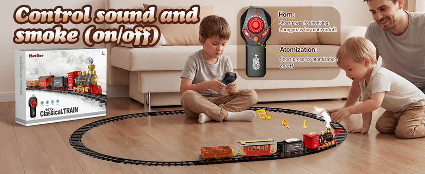 Hot Bee Train Set - Train Toys with Remote Control Trains for Boys with Smokes, Lights and Sound,Toy Train Set for Under Christmas Tree, Toddler Model Trains for 3 4 5 6 7 8+ Years Old Kids