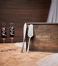 AW BRIDAL Wedding Gifts Bridal Shower Gifts Engagement Gift for Couples Newlyweds Mr & Mrs Wedding Wine Glasses Set of 2 - Wine Opener Wine Stopper with Engraved Wooden Keepsake Box