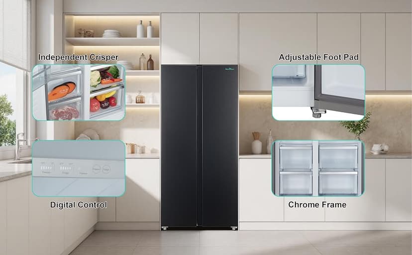 Iceblue 15.6 Cu.Ft. Side-by-side Refrigerators, 33" Full Size Refrigerator, Zoning Temperature Control Beverage Refrigerator with Freezer, Frost Free Beverage Fridge - Black Stainless Steel