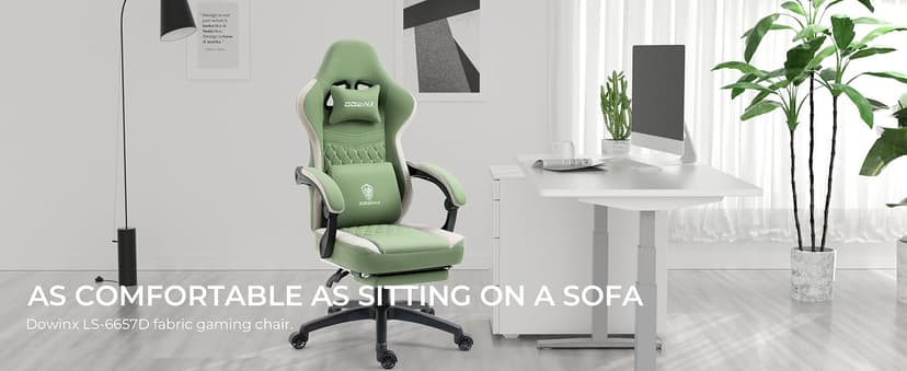 Dowinx Gaming Chair Breathable Fabric Game Chair with Gel Pad and Storage Bag, Comfortable Gamer Chair with Pocket Spring Cushion, Ergonomic Computer Chair with Footrest, Green
