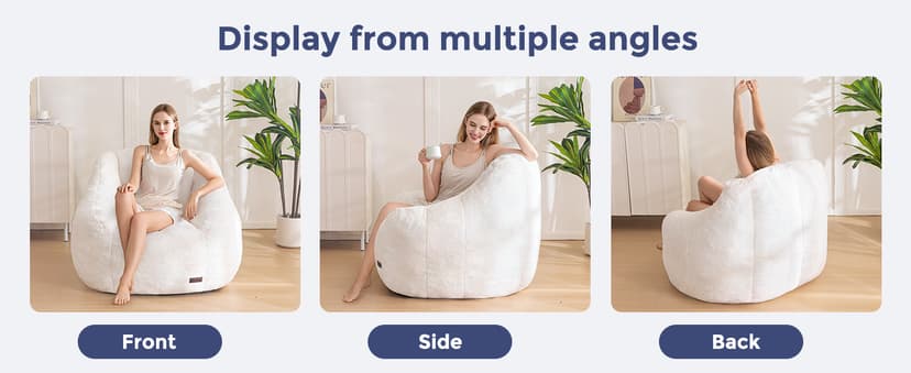 MAXYOYO Bean Bag Chair, Comfy Bean Bag Sofa with Back Support, Faux Fur Bean Bag Chair for Adults and Kids, Stuffed Floor Sofa for Living Room, Bedroom, Apartment, Beige