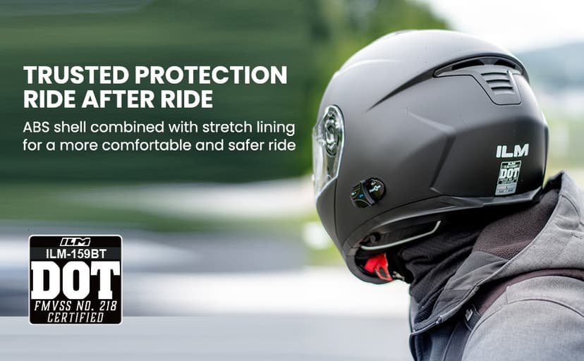 ILM 159BT Bluetooth Modular Motorcycle Helmet 2-3 Riders Intercom Full Face Flip up Casco DOT with Face Mask (MatteBlack, L)