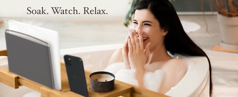 Bathtub Tray - Expandable Bamboo Bath Tray for Tub with Wine Glass Holder, Book & Tablet Stand - Wooden Bathtub Caddy Tray Table for Bathroom Accessories, Spa Relaxation, Housewarming & Wedding Gift