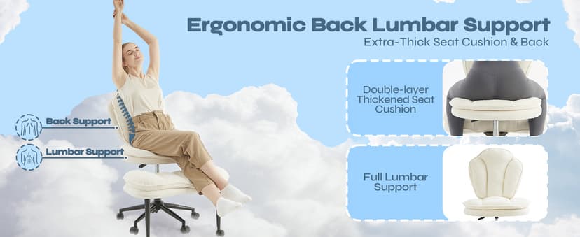 Pinmoco Ergonomic Cross Legged Office Chair for ADHD, Kneeling Chair with 360° Swivel Wheels and Reversible Seating for Meditation, Adjustable Height and Seat Deapth, Teddy Fabric, White