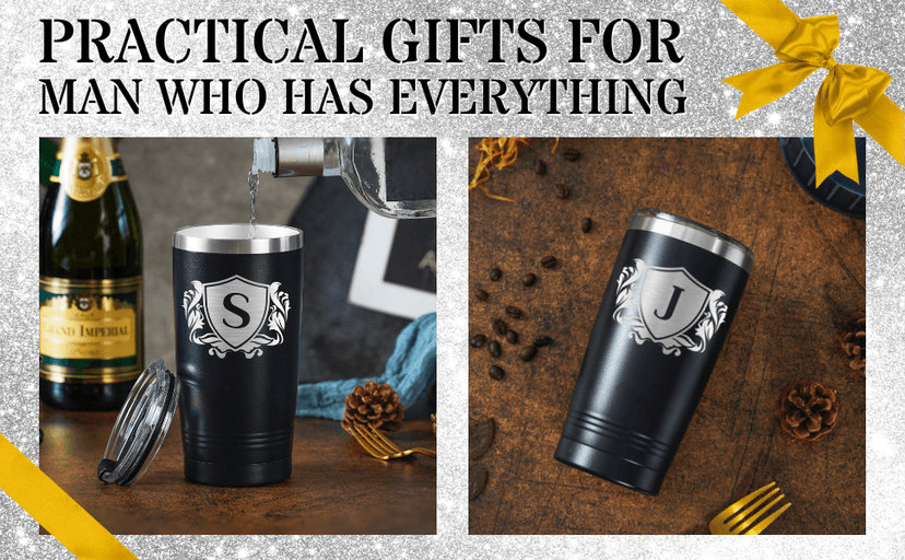 Onebttl Onebttl Personalized Gifts for Men with Initials, Monogrammed Travel Tumbler for Him, Custom Coffee Cups, Unique Birthday Christmas Gifts for Men who Have Everything, Black, 20oz, J