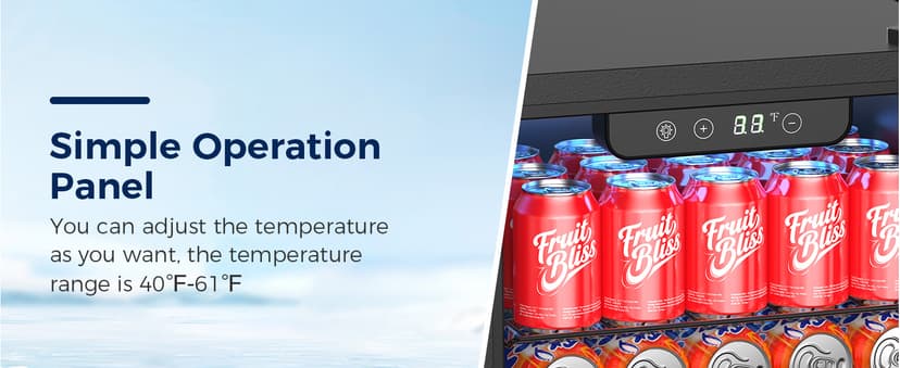 Beverage Refrigerator, 50 Cans Commercial Mini Fridge Cooler, 1.3 Cu.ft with Glass Door, Adjustable Shelves, Digital Temperature Freestanding Small Drink Fridge Soda Beer or Wine for Home Dorm Bar