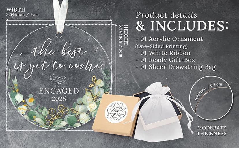 HEXMOZ Engagement Gifts for Couples - Engagement Gift for Newly Engaged Couples, Women, Fiance, Her - Bride to Be Gifts, First Christmas Just Engaged Acrylic Ornament 2025 - Party Decorations
