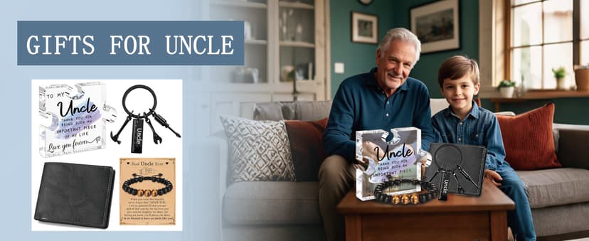 Uncle Appreciation Gifts Merch - 4Set Acrylic Plaque, Keychain, Bracelet, and Wallet - Fathers Day Birthday Gift For Uncles From Niece Nephew