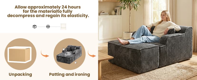 Chaise Lounge Chair Indoor,Boneless Chair with Ottoman,Comfy Reading Chair for Adults,Small Sofa Bed Couch for Living Room,Single Sleeper Chair Bed,Grey