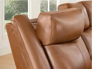 Watson & Whitely Genuine Leather Power Recliner Sofa, 3 Seater Wall Hugger Reclining Sofas with Power Headrest, USB & TypeC Ports, Electric Recliner Couch Set for Living Room, Saddle Brown