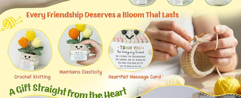 OASSIE Christmas Thank You Gifts for Women Friends - Thank You for Being A Friend Emotional Support Crochet Tulip with Card - Birthday Gifts for Women Friendship, Friend Gift for Coworker Sister